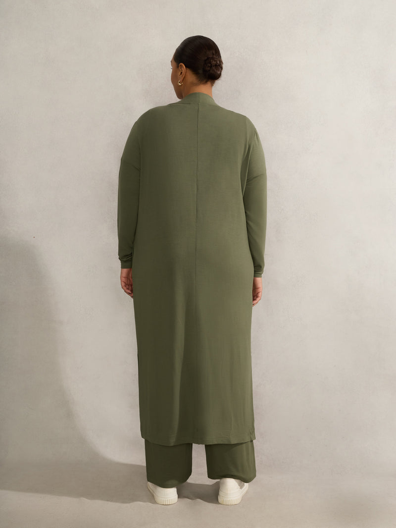 Khaki Lightweight Supersoft Maxi Cardigan