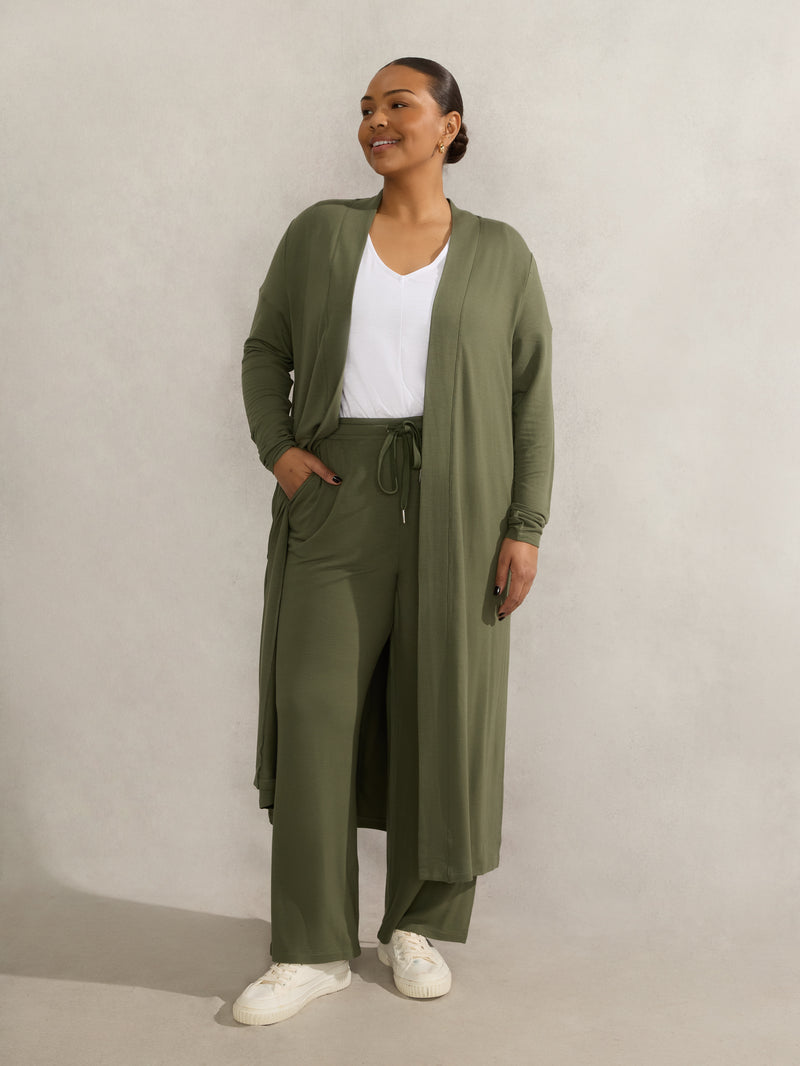 Khaki Lightweight Supersoft Maxi Cardigan