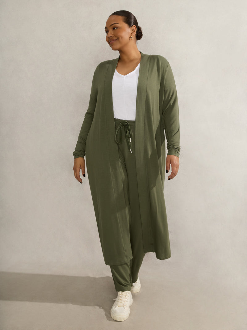 Khaki Lightweight Supersoft Maxi Cardigan