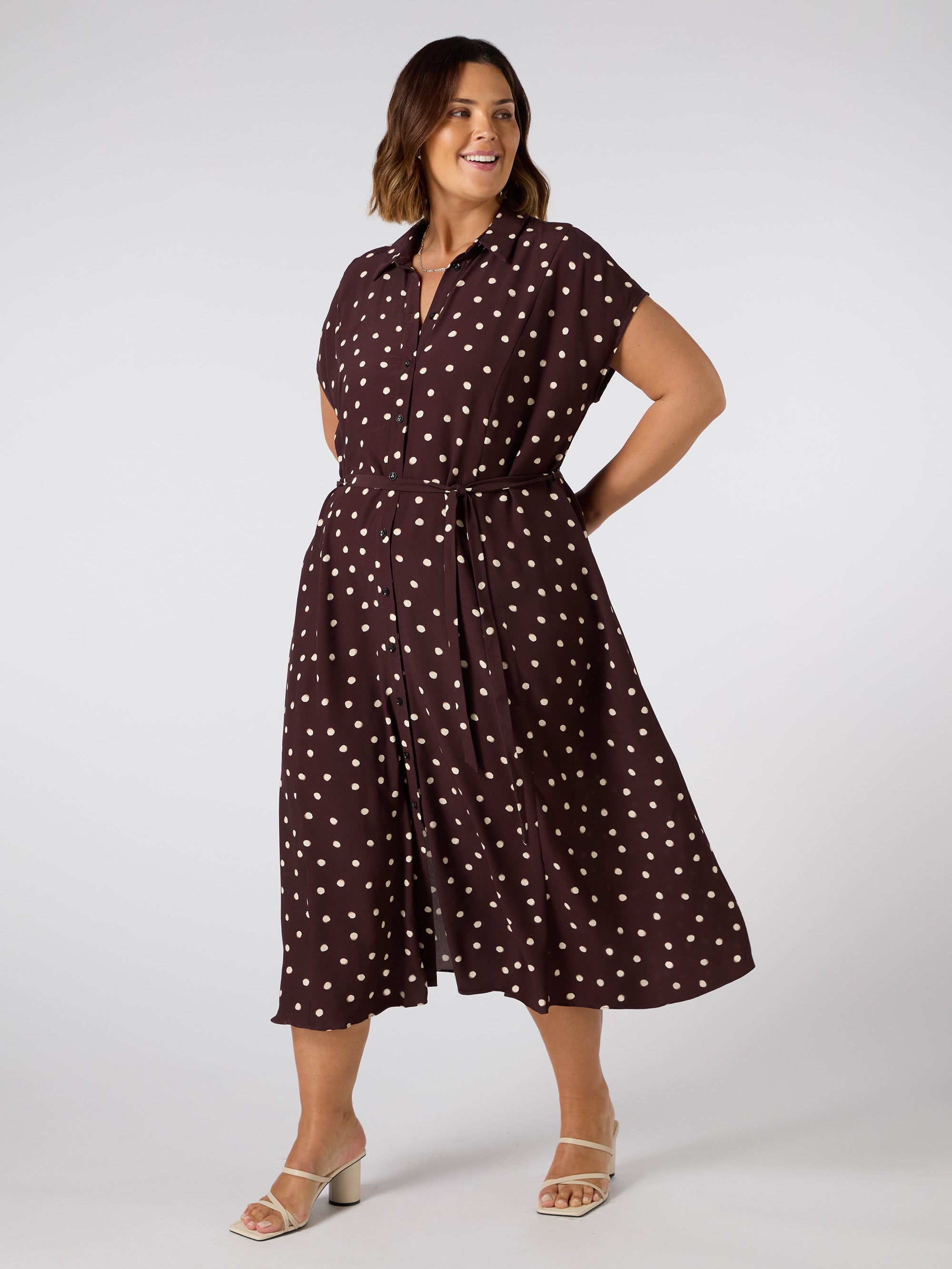 Chocolate Polka Dot Midaxi Shirt Dress