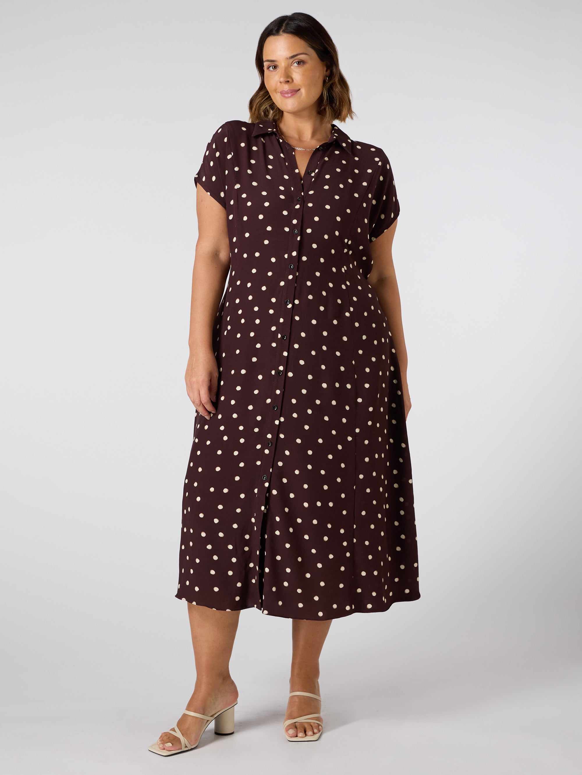 Chocolate Polka Dot Midaxi Shirt Dress