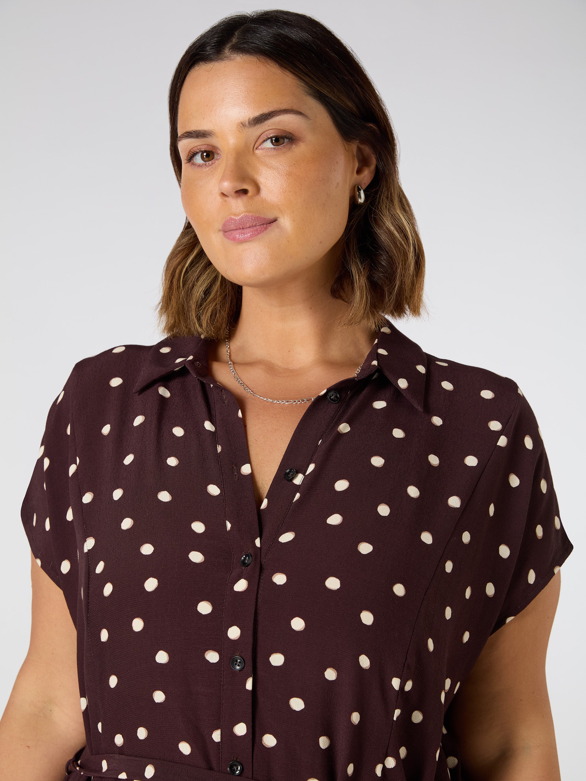 Chocolate Polka Dot Midaxi Shirt Dress