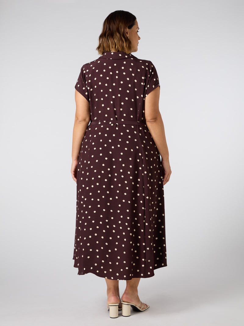 Chocolate Polka Dot Midaxi Shirt Dress