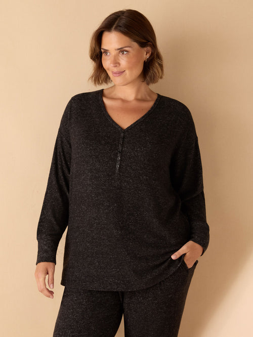 Grey Supersoft Henley Long Sleeve Top