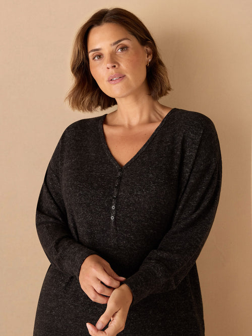 Grey Supersoft Henley Long Sleeve Top
