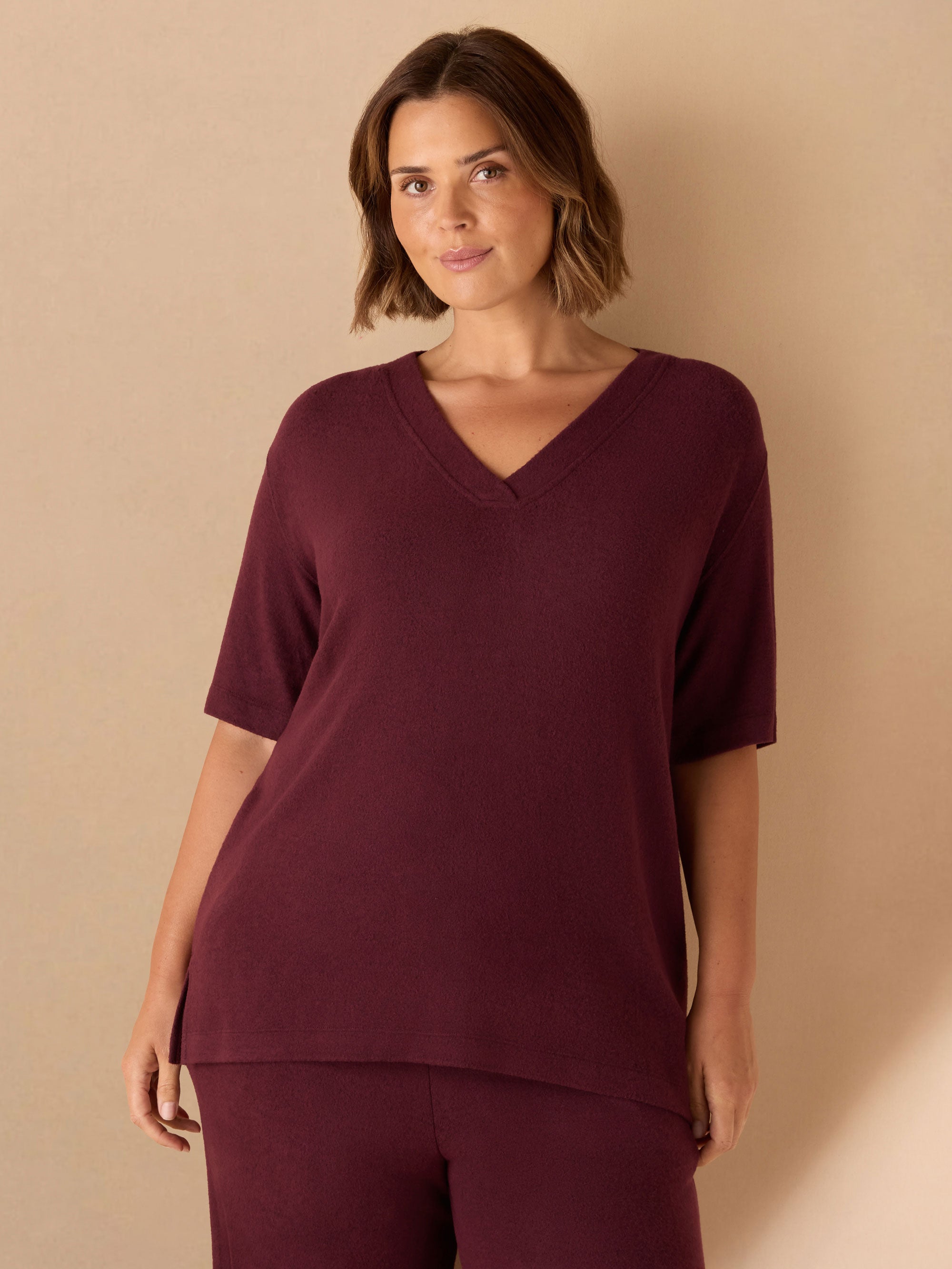 Burgundy V Neck Supersoft T-Shirt