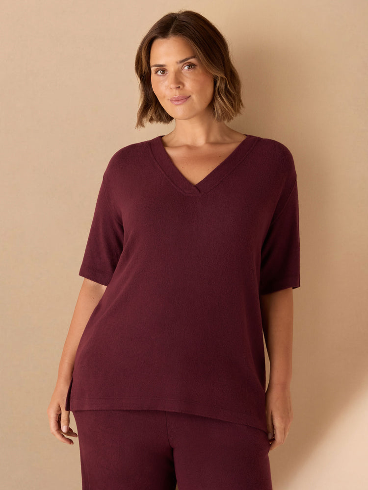 Burgundy V Neck Supersoft T-Shirt