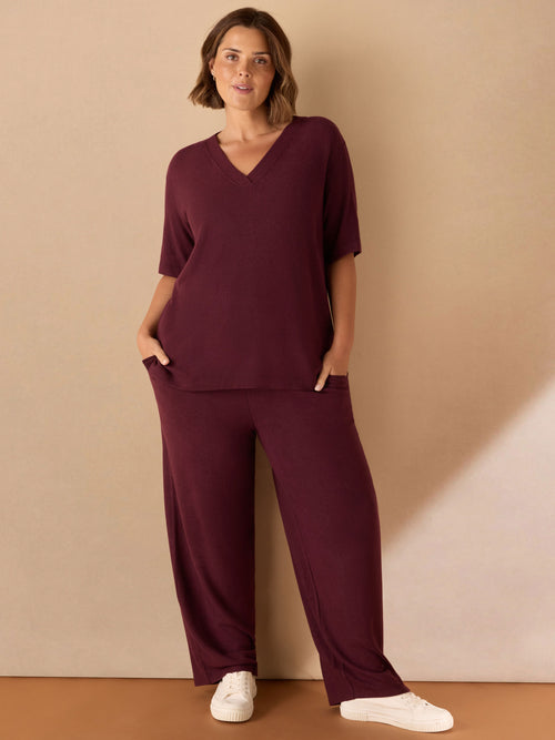 Burgundy V Neck Supersoft T-Shirt