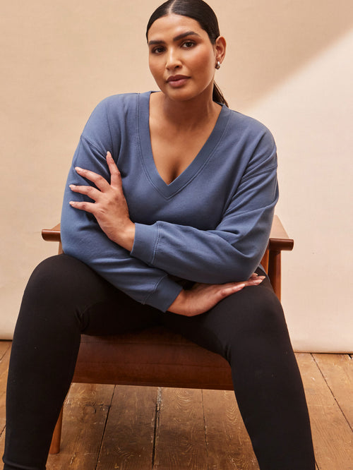 Blue V Neck Sweatshirt