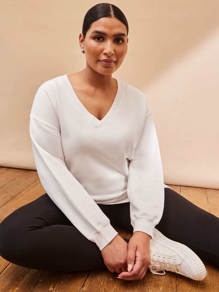 Cream V Neck Sweatshirt
