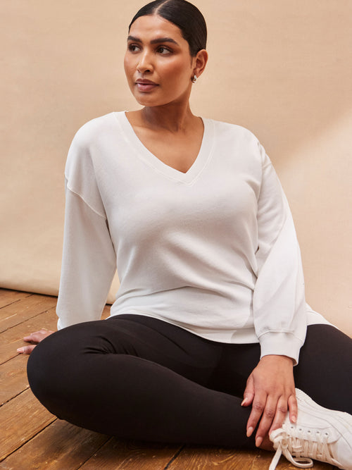 Cream V Neck Sweatshirt