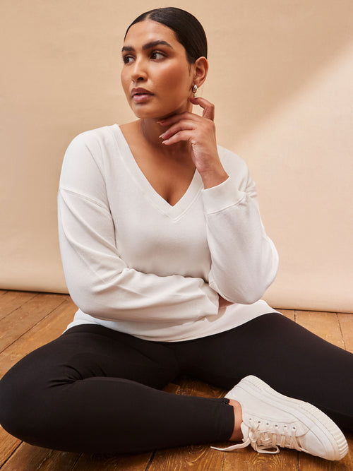 Cream V Neck Sweatshirt