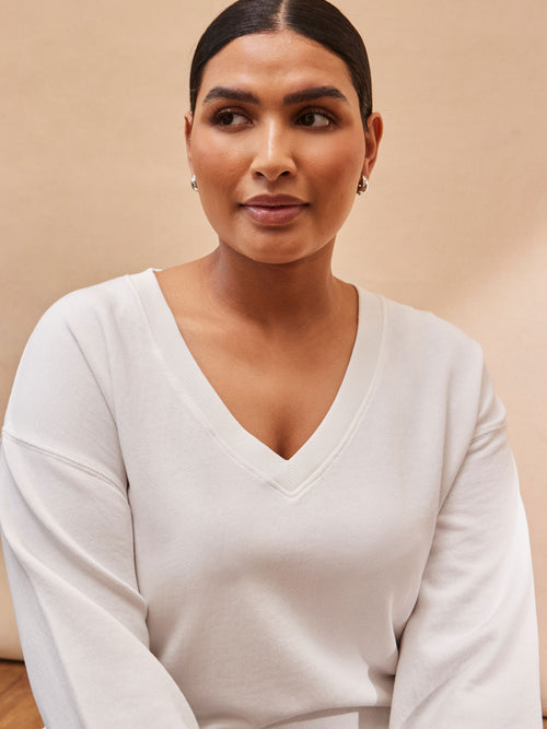 Cream V Neck Sweatshirt