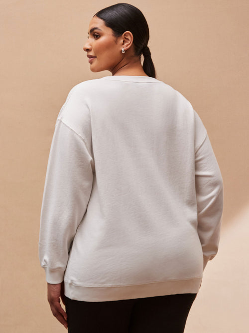 Cream V Neck Sweatshirt