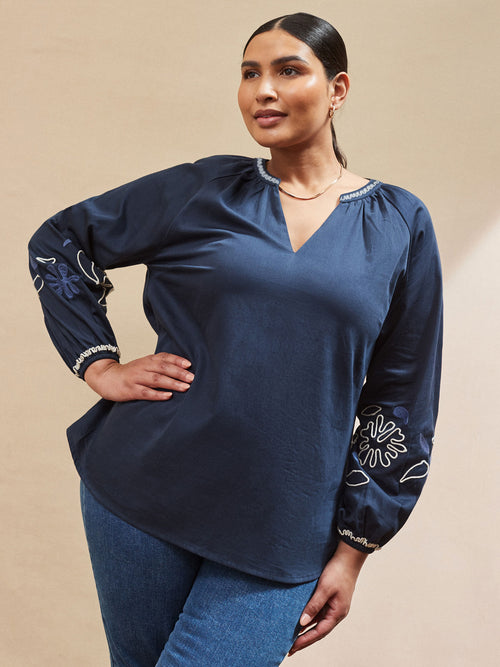 Navy Embroidered Blouse