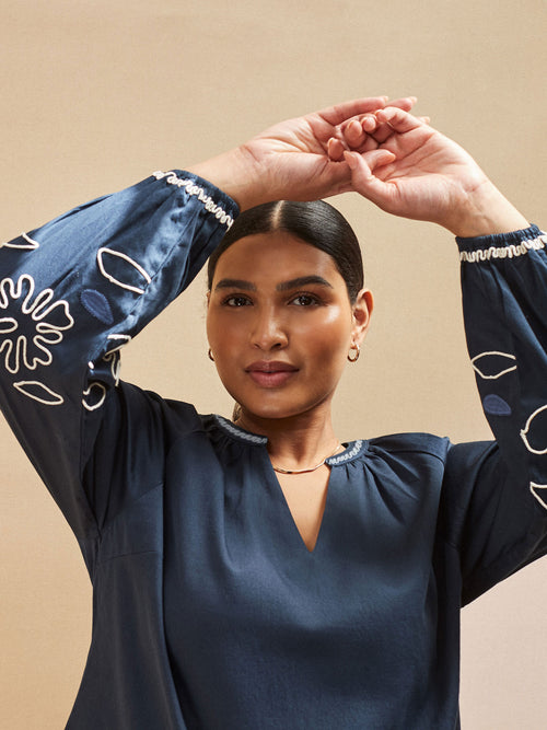 Navy Embroidered Blouse