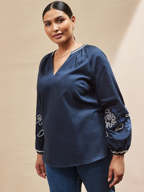 Navy Embroidered Blouse