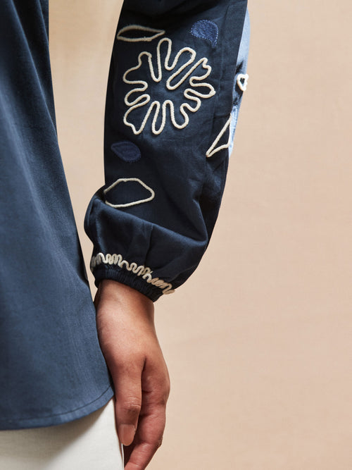 Navy Embroidered Blouse