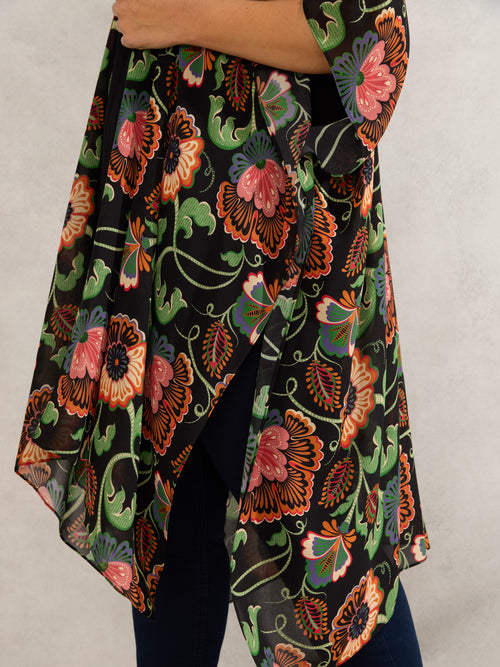 Multi Floral Print Longline Kimono