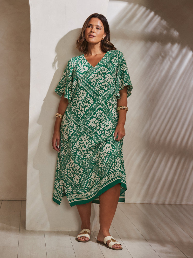 Green Bandana Print T-Shirt Midi Dress