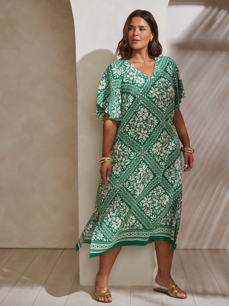 Green Bandana Print T-Shirt Midi Dress