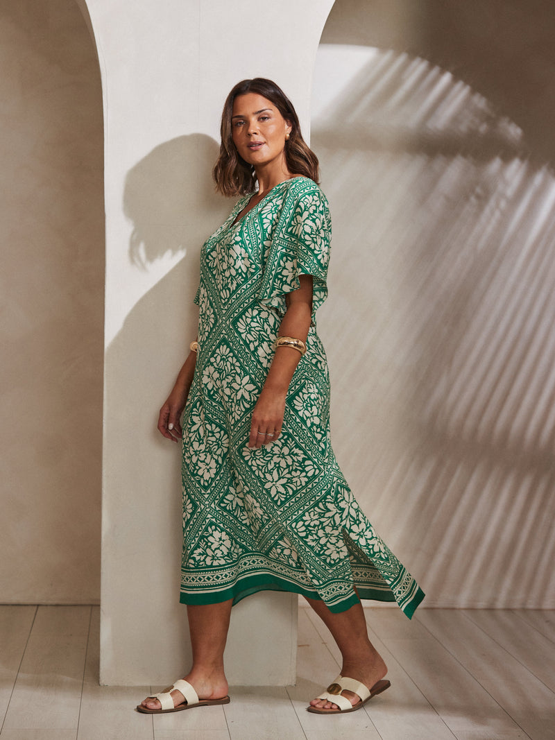 Green Bandana Print T-Shirt Midi Dress