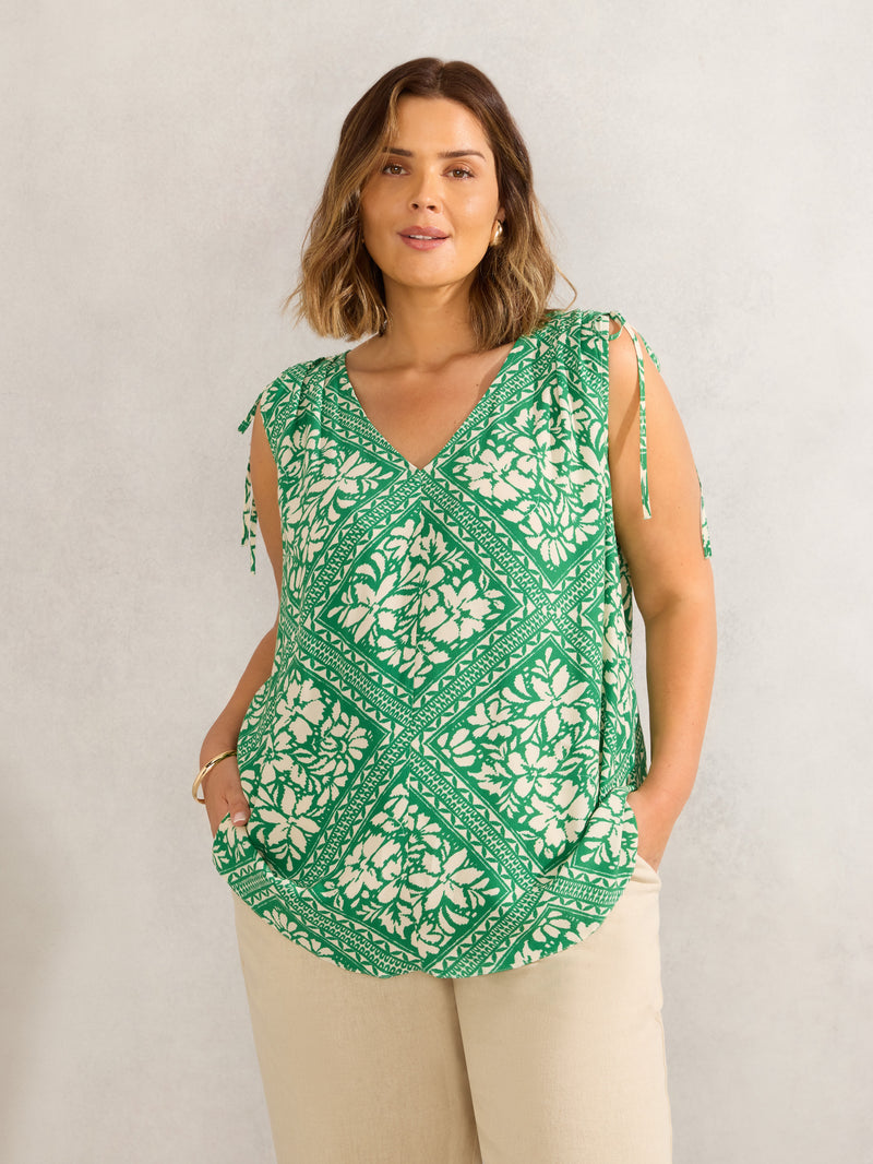Green Bandana Print Drawstring Top