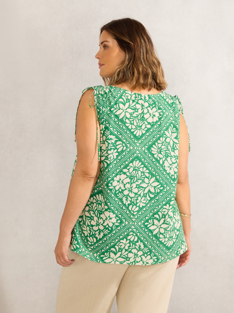 Green Bandana Print Drawstring Top
