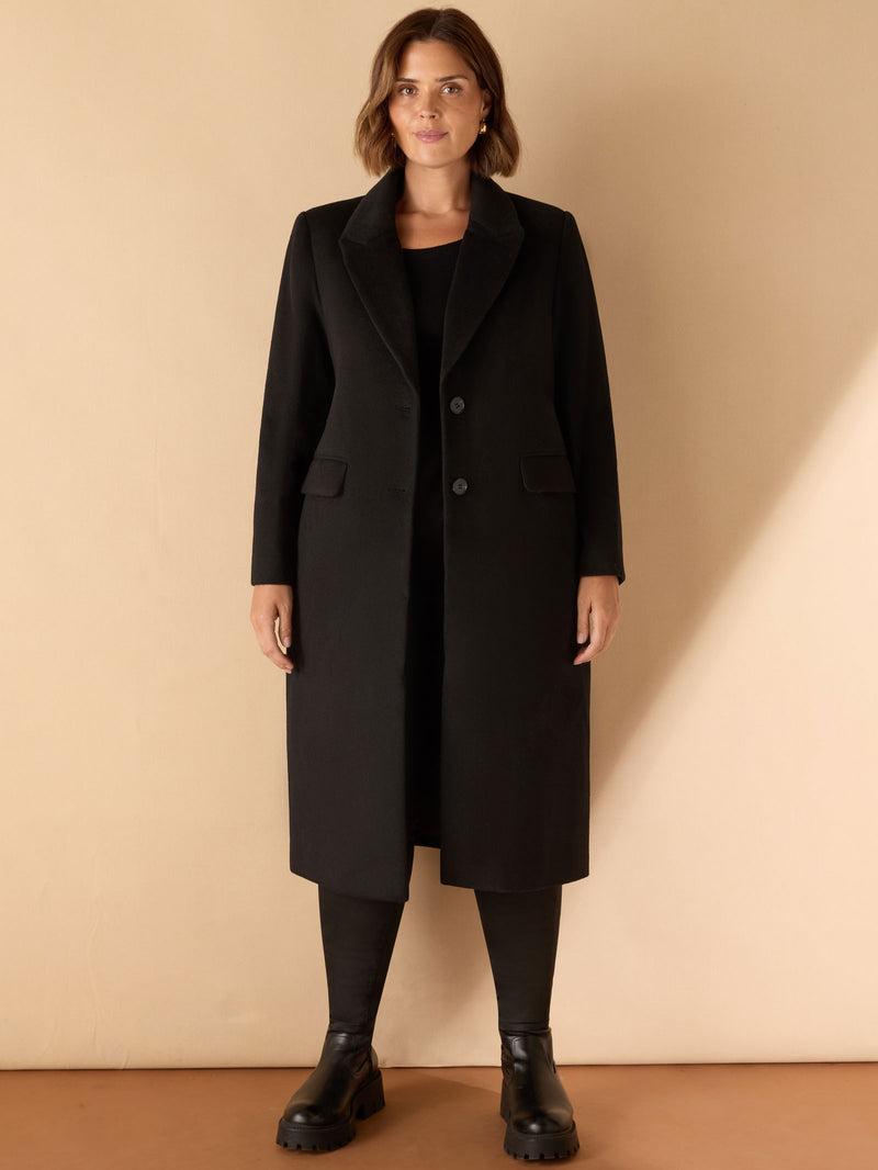 Black Wool Blend Tailored Coat
