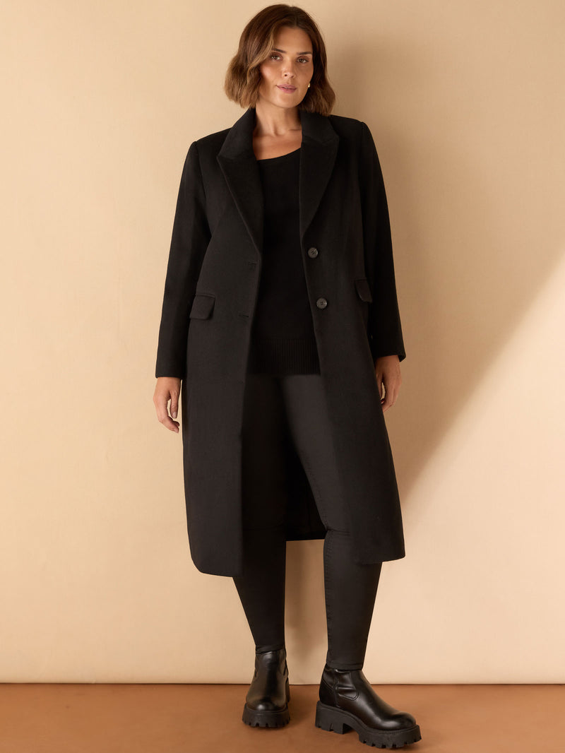 Black Wool Blend Tailored Coat