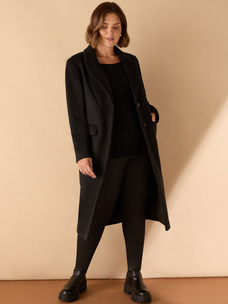 Black Wool Blend Tailored Coat