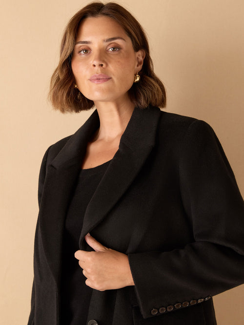 Black Wool Blend Tailored Coat