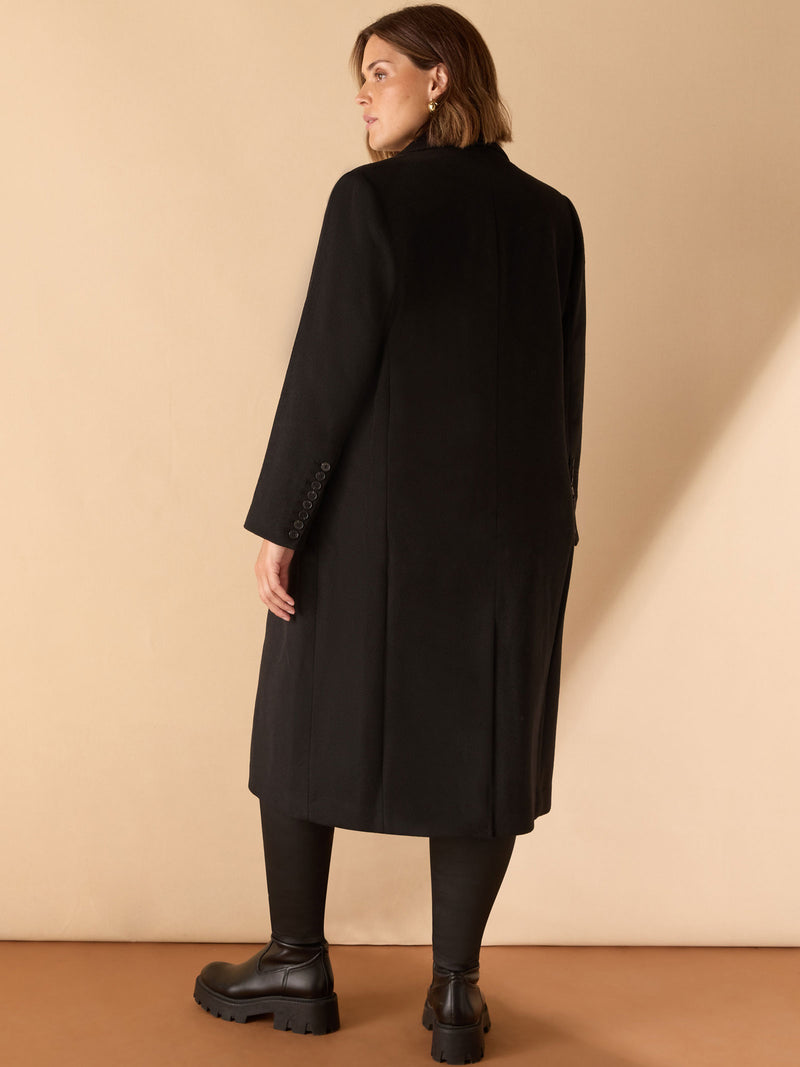 Black Wool Blend Tailored Coat