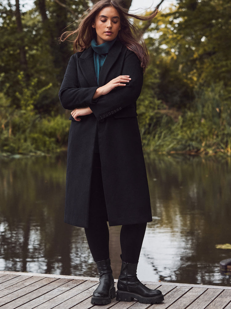 Black Wool Blend Tailored Coat