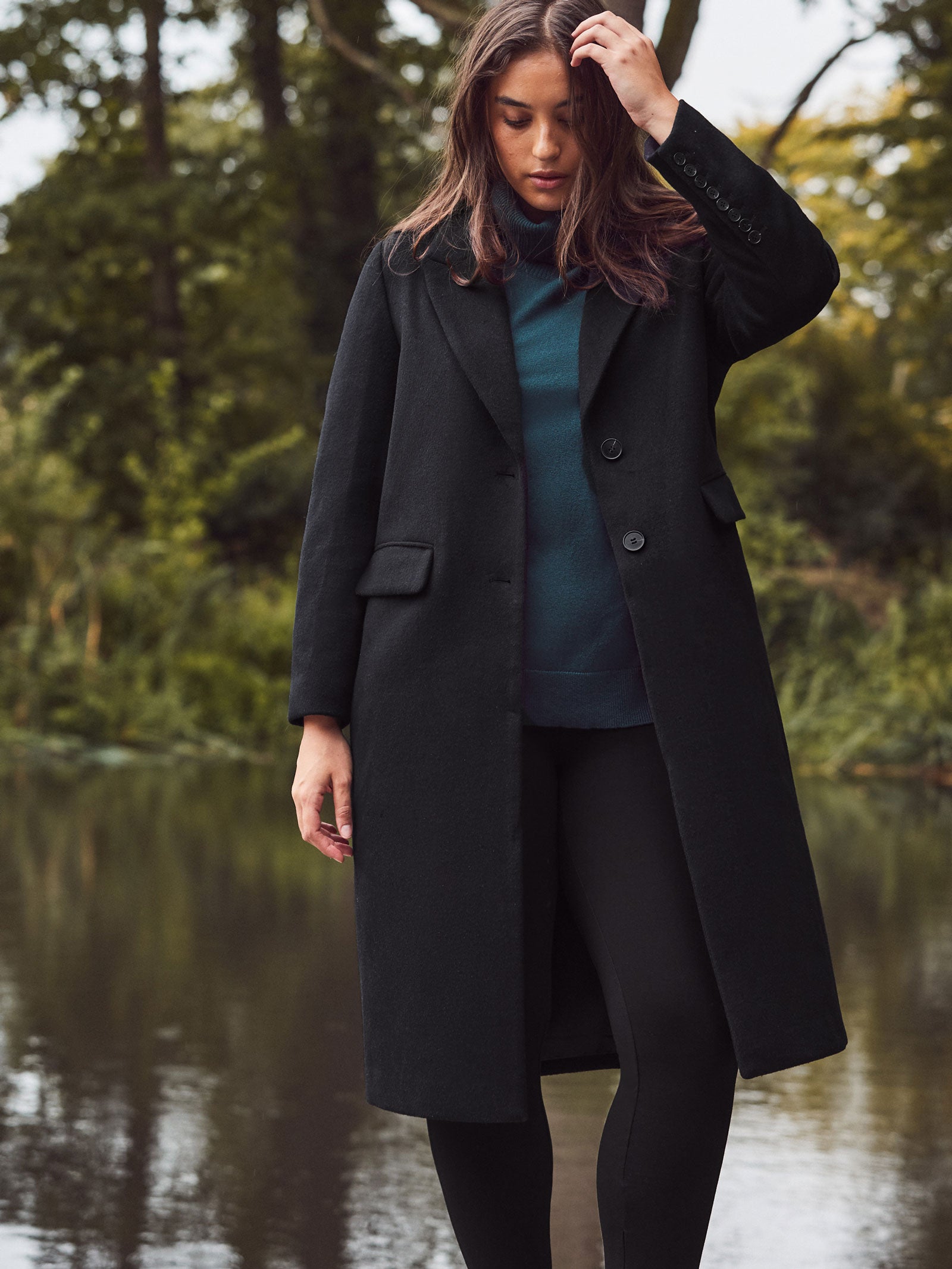 Black Wool Blend Tailored Coat