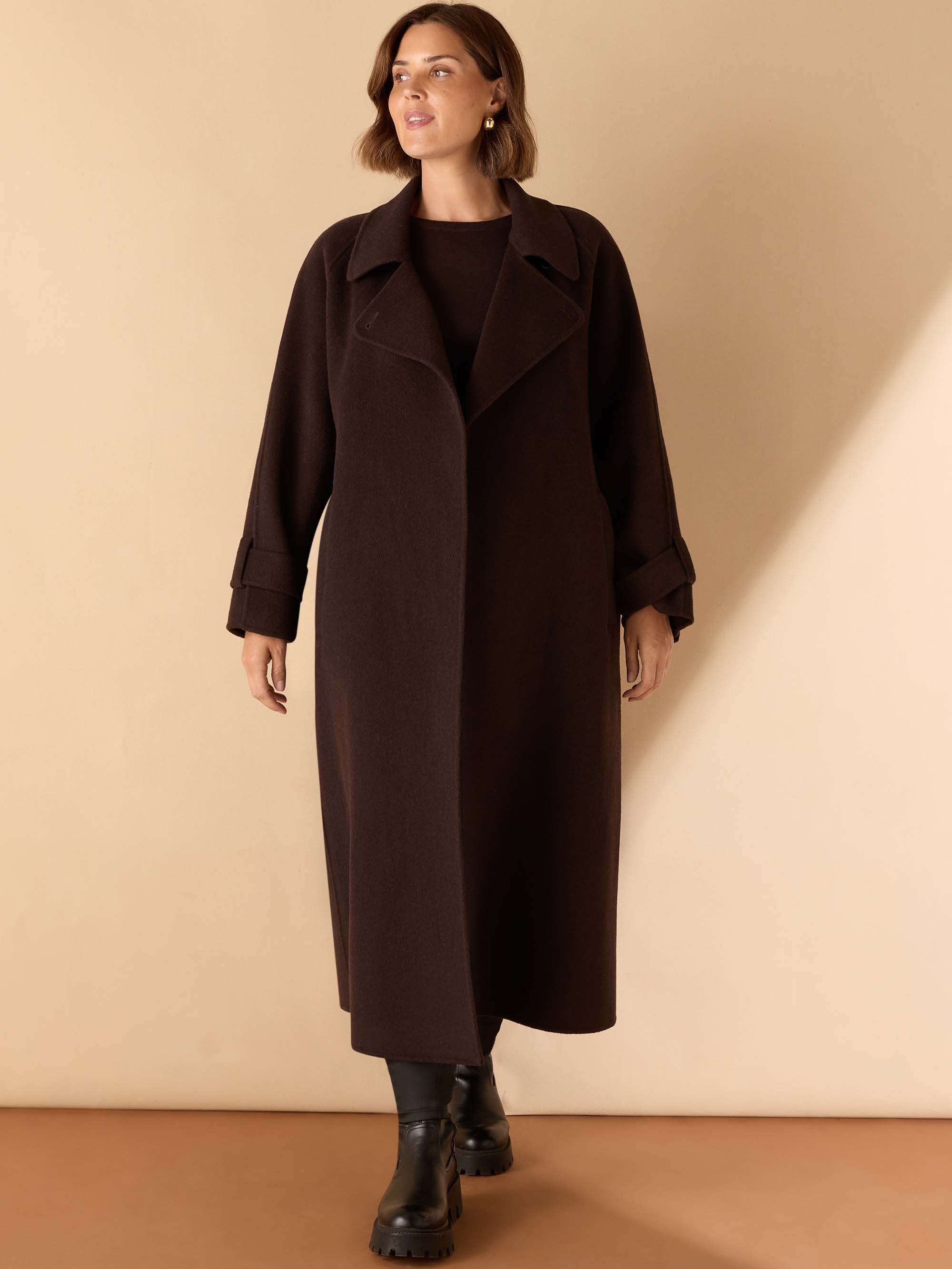 Chocolate Brown Wool Blend Belted Coat