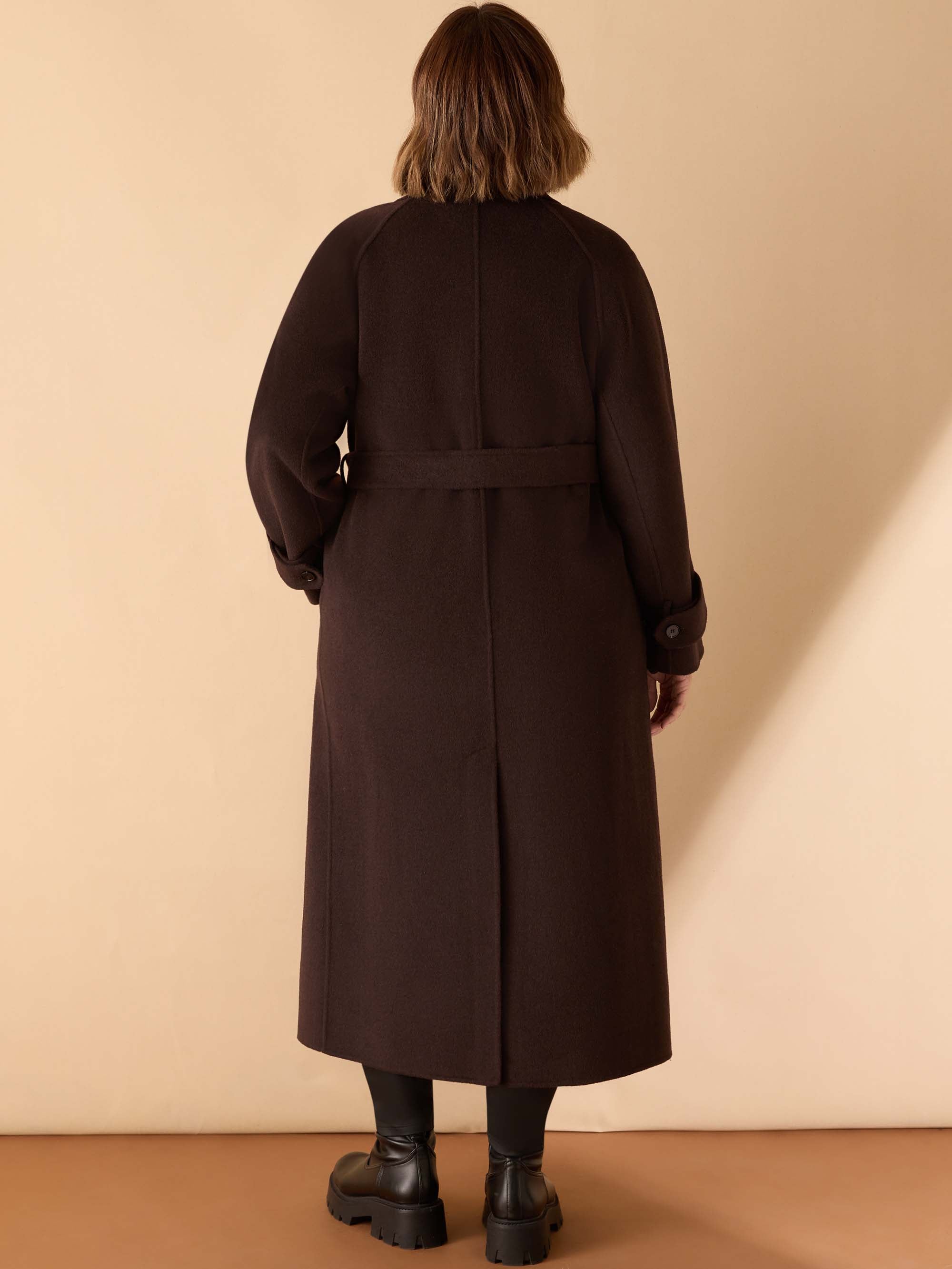 Chocolate Brown Wool Blend Belted Coat
