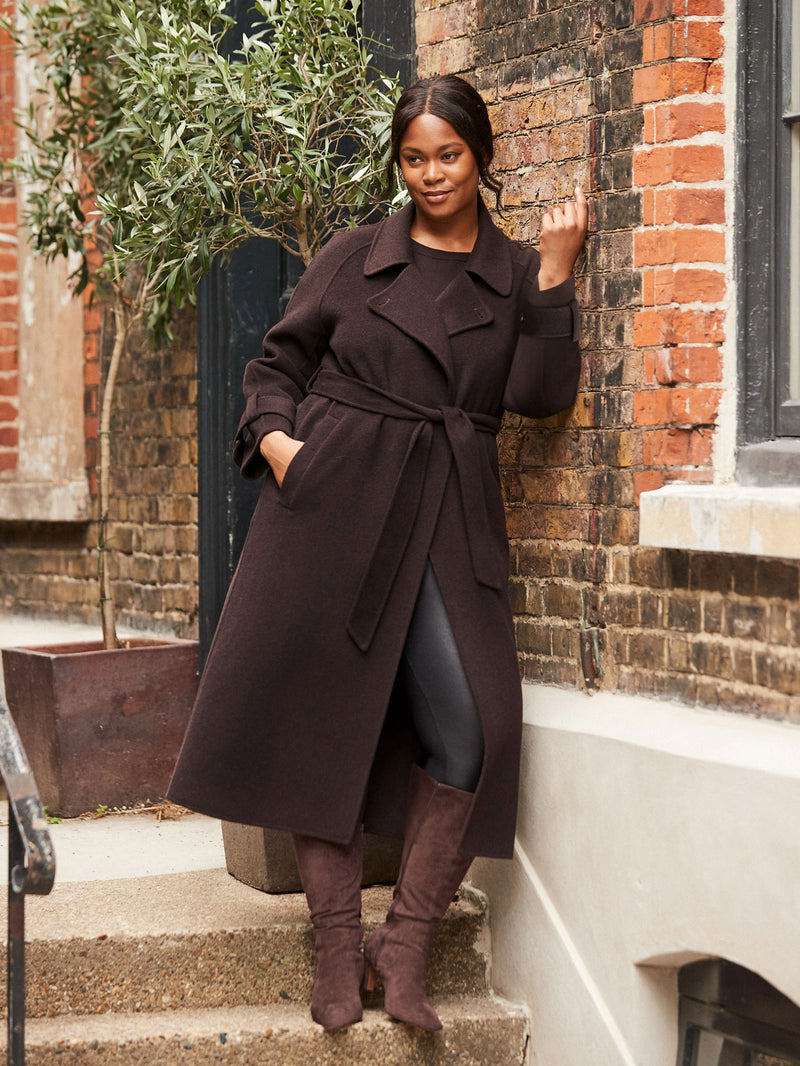 Chocolate Brown Wool Blend Belted Coat