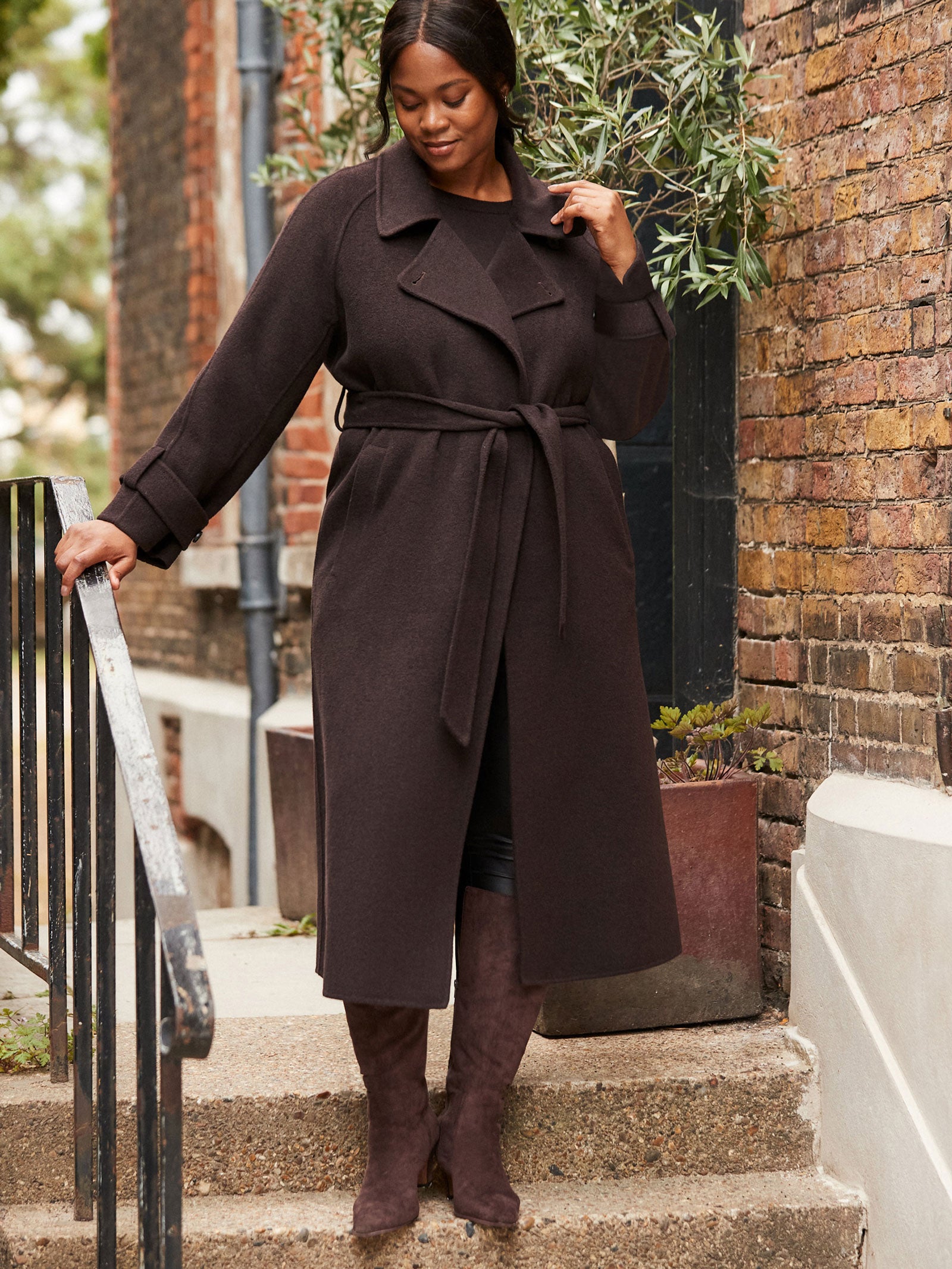 Chocolate Brown Wool Blend Belted Coat