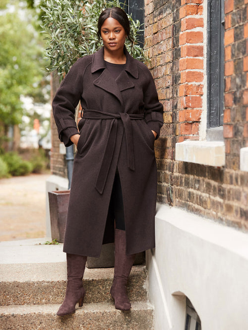 Chocolate Brown Wool Blend Belted Coat