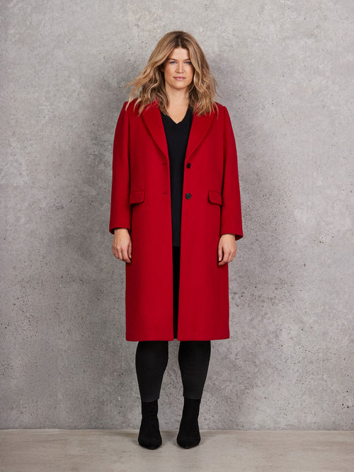 Red Wool Blend Tailored Coat