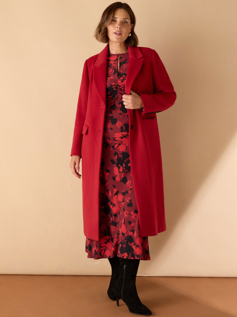 Red Wool Blend Tailored Coat