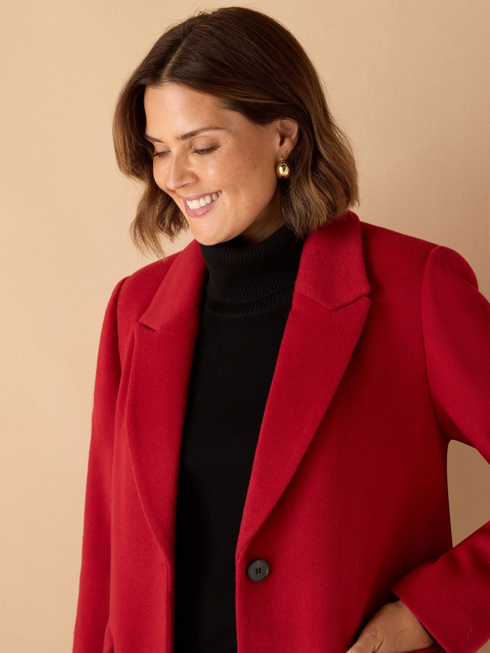 Red Wool Blend Tailored Coat