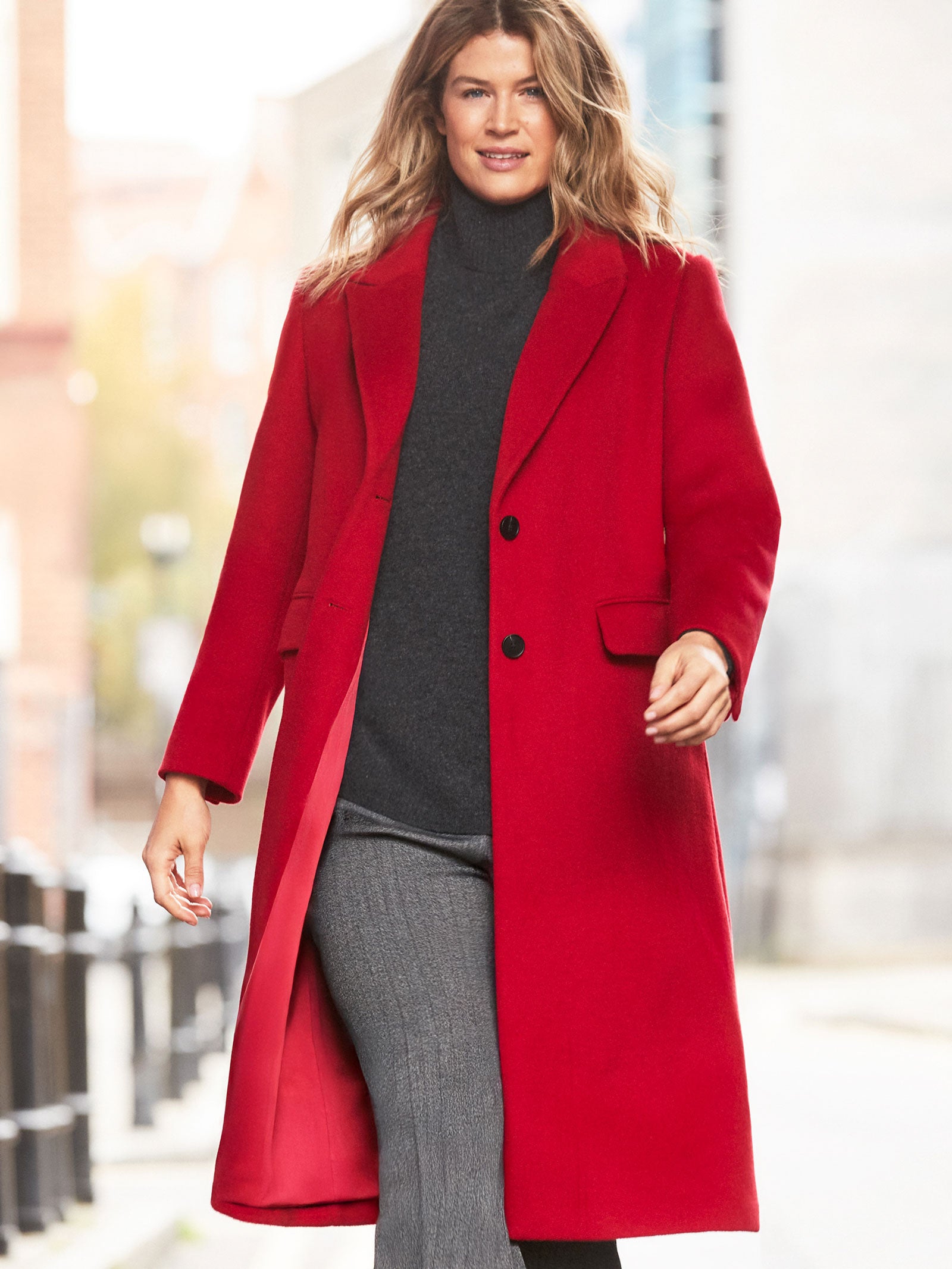 Red Wool Blend Tailored Coat