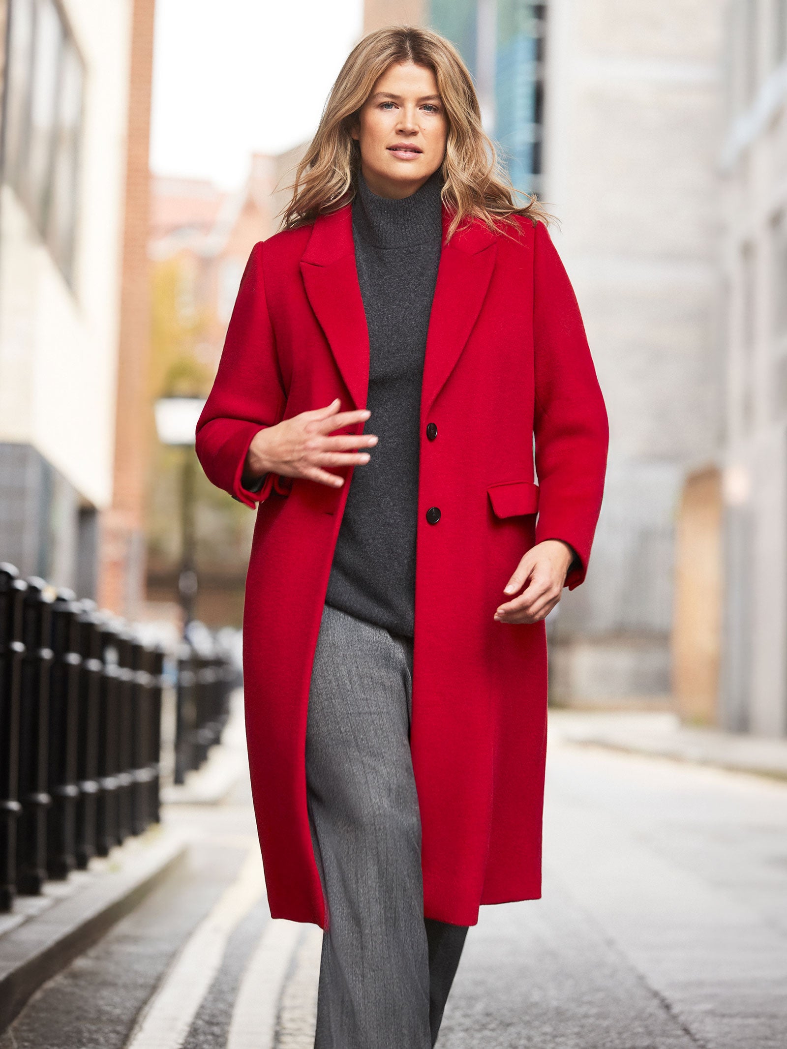 Red Wool Blend Tailored Coat