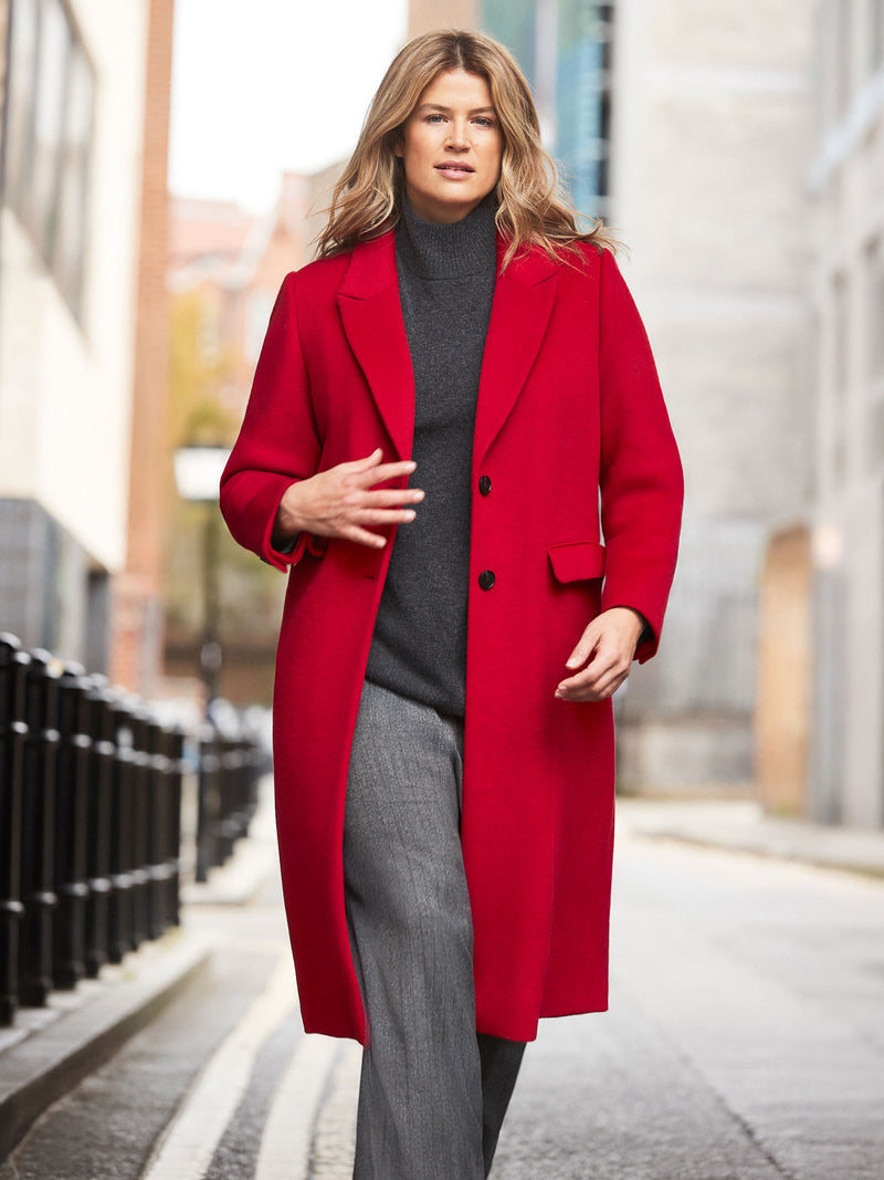 Red Wool Blend Tailored Coat