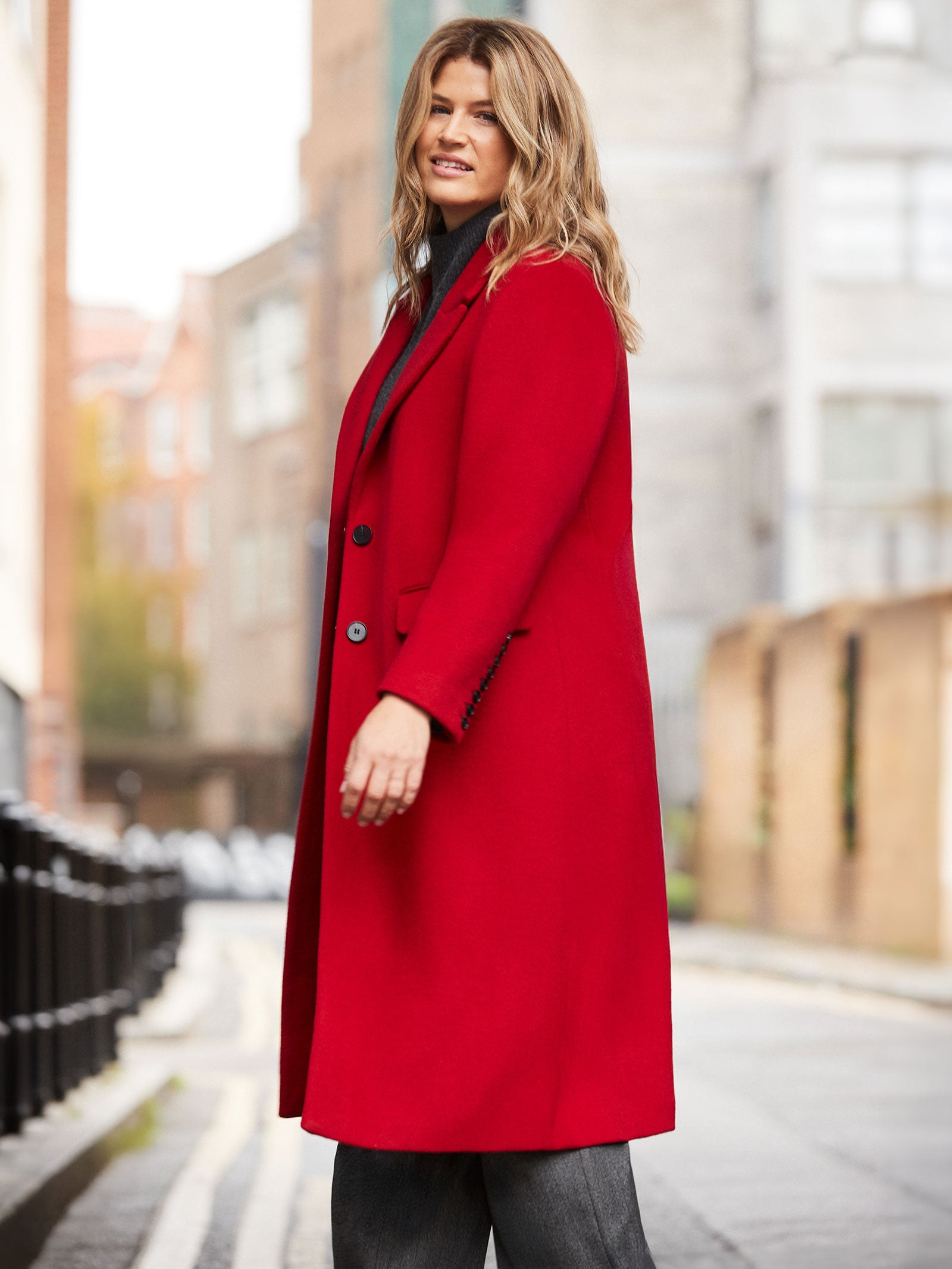 Red Wool Blend Tailored Coat