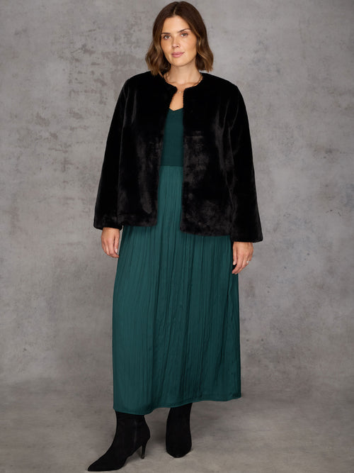 Green Knit Bodice Pleated Skirt Dress