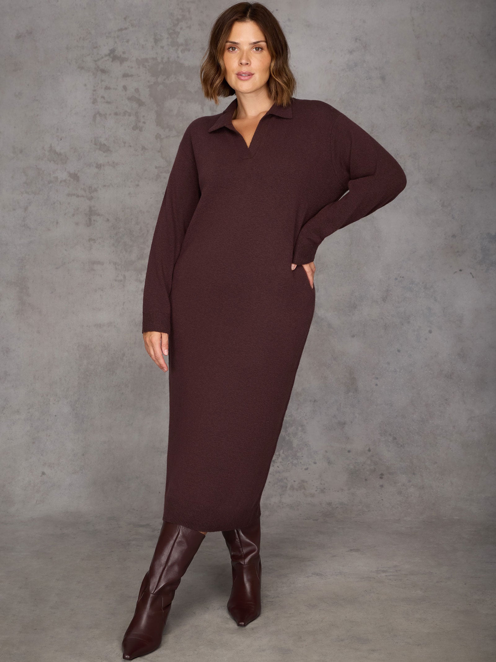 Chocolate Polo Neck Knitted Dress