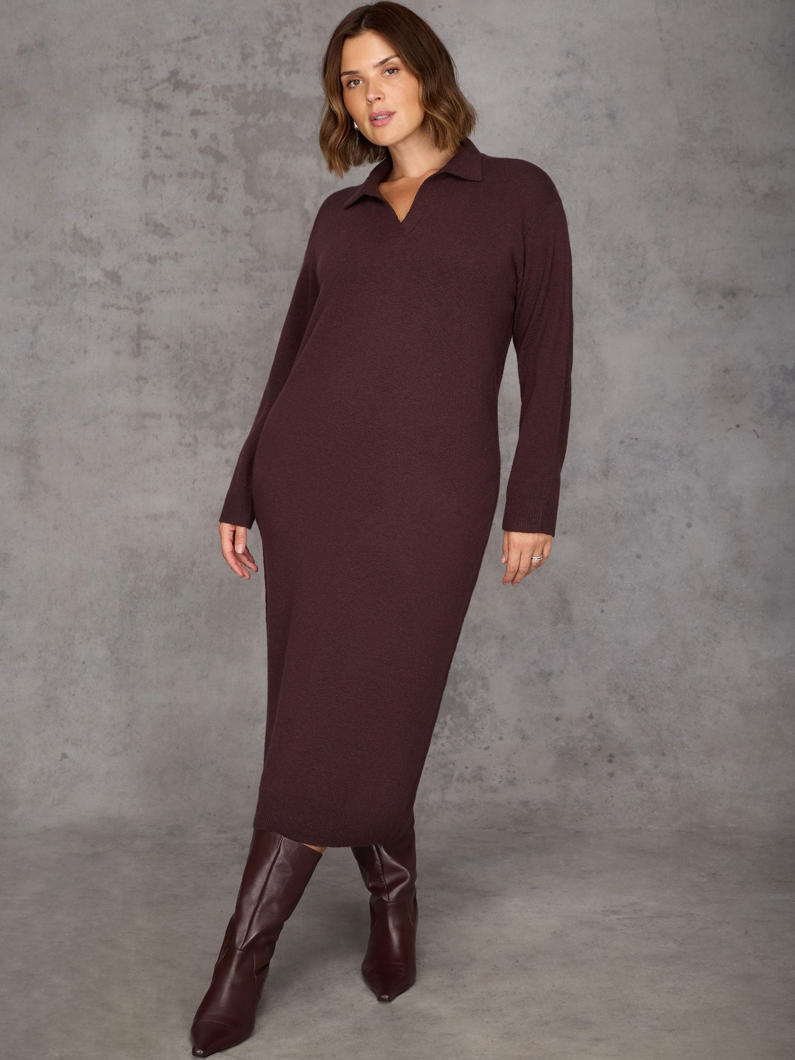 Chocolate Brown Polo Neck Knit Dress Chocolate Brown Polo Neck Knit Dress